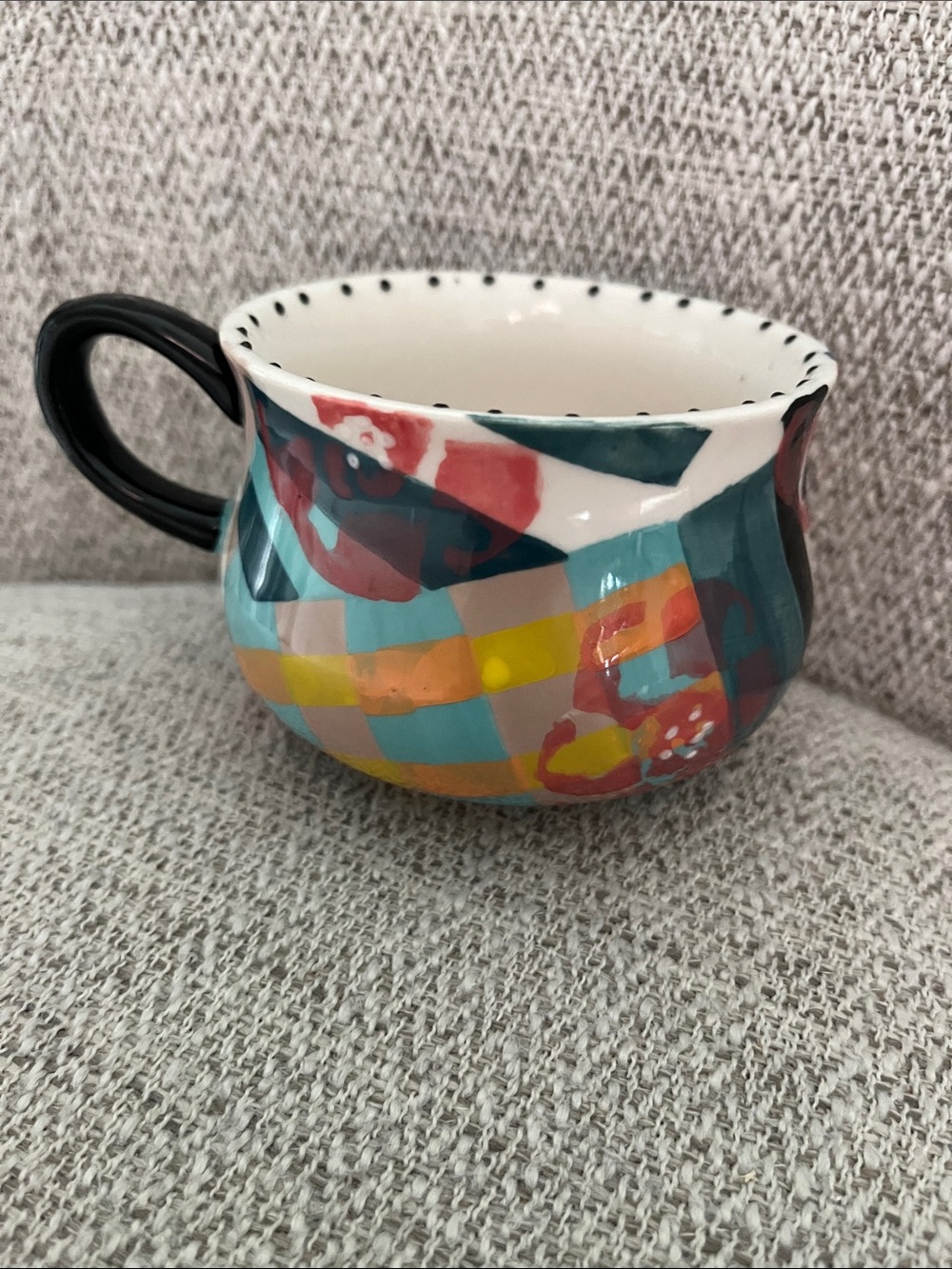 Anthropologie Kinetic Stencil abstract multi color mug 10oz blue raised dots